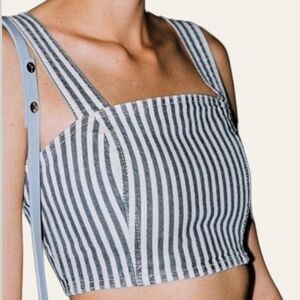 Zara Denim Striped Crop Top sz M NWT
